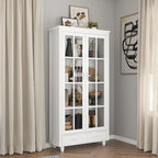 Vetrinetta Bianca con Ante in Vetro, Libreria a 2 Ante con Cassetto, 92 cm L x 180 cm H