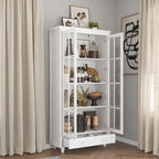 Vetrinetta Bianca con Ante in Vetro, Libreria a 2 Ante con Cassetto, 92 cm L x 180 cm H