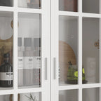 Vetrinetta Bianca con Ante in Vetro, Libreria a 2 Ante con Cassetto, 92 cm L x 180 cm H