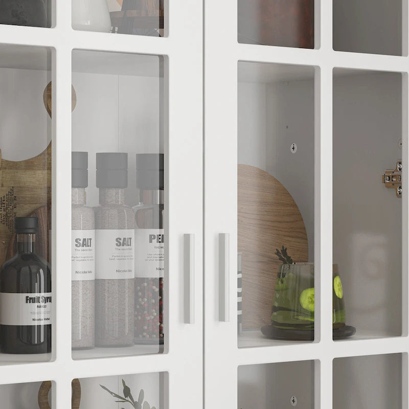 Vetrinetta Bianca con Ante in Vetro, Libreria a 2 Ante con Cassetto, 92 cm L x 180 cm H