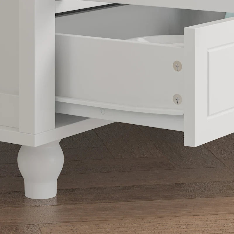 Vetrinetta Bianca con Ante in Vetro, Libreria a 2 Ante con Cassetto, 92 cm L x 180 cm H
