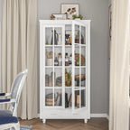 Vetrinetta Bianca con Ante in Vetro, Libreria a 2 Ante con Cassetto, 92 cm L x 180 cm H
