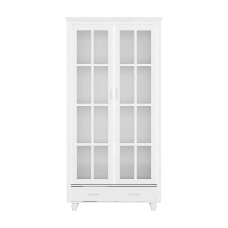 Vetrinetta Bianca con Ante in Vetro, Libreria a 2 Ante con Cassetto, 92 cm L x 180 cm H