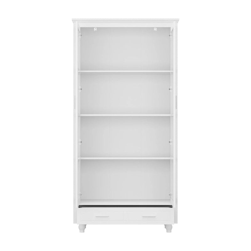 Vetrinetta Bianca con Ante in Vetro, Libreria a 2 Ante con Cassetto, 92 cm L x 180 cm H
