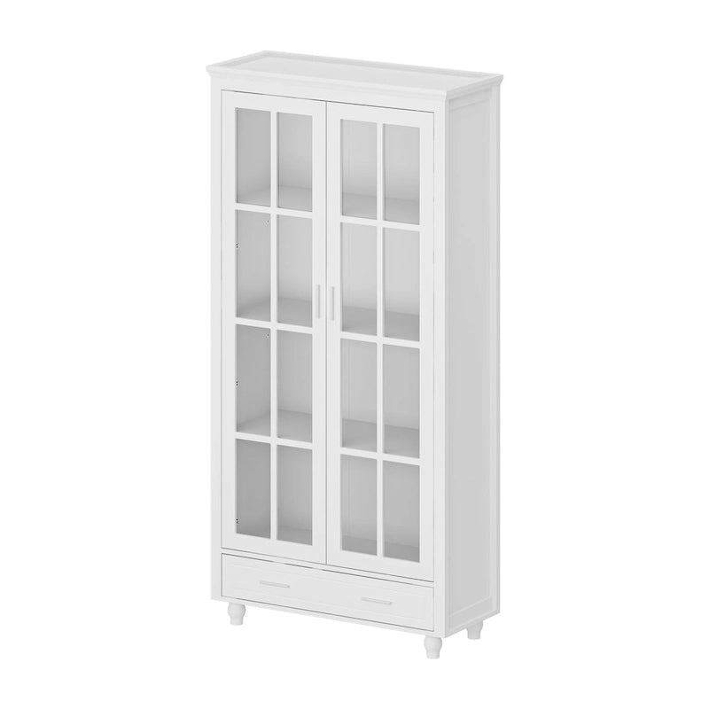 Vetrinetta Bianca con Ante in Vetro, Libreria a 2 Ante con Cassetto, 92 cm L x 180 cm H