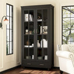 Vetrinetta Bianca con Ante in Vetro, Libreria a 2 Ante con Cassetto, 92 cm L x 180 cm H