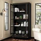 Vetrinetta Bianca con Ante in Vetro, Libreria a 2 Ante con Cassetto, 92 cm L x 180 cm H