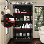 Vetrinetta Bianca con Ante in Vetro, Libreria a 2 Ante con Cassetto, 92 cm L x 180 cm H