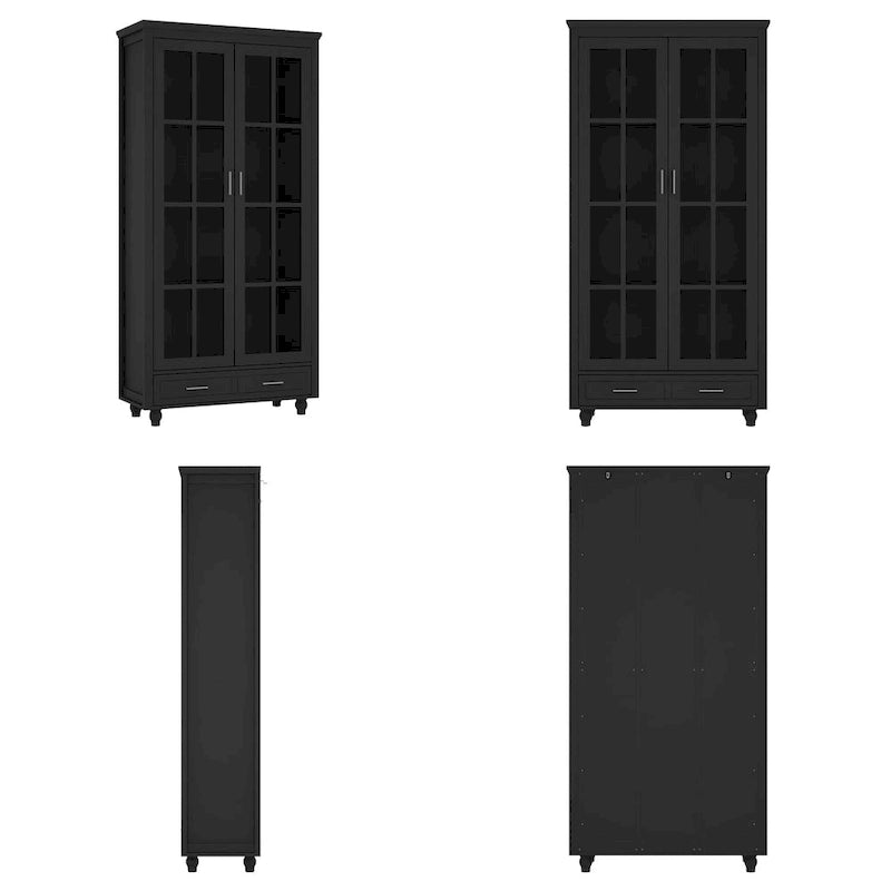 Vetrinetta Bianca con Ante in Vetro, Libreria a 2 Ante con Cassetto, 92 cm L x 180 cm H