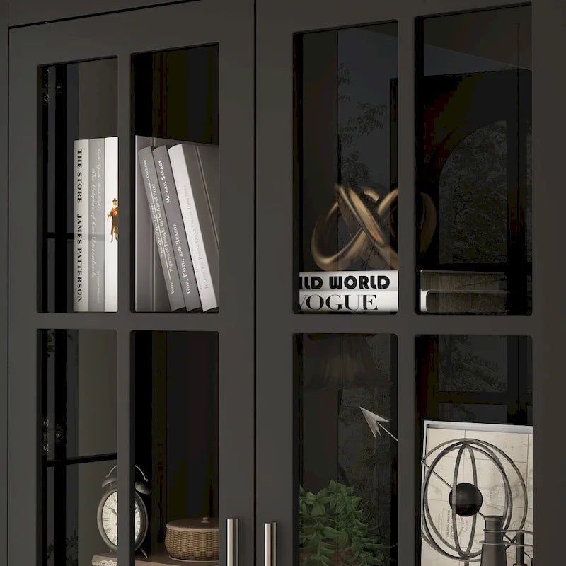 Vetrinetta Bianca con Ante in Vetro, Libreria a 2 Ante con Cassetto, 92 cm L x 180 cm H