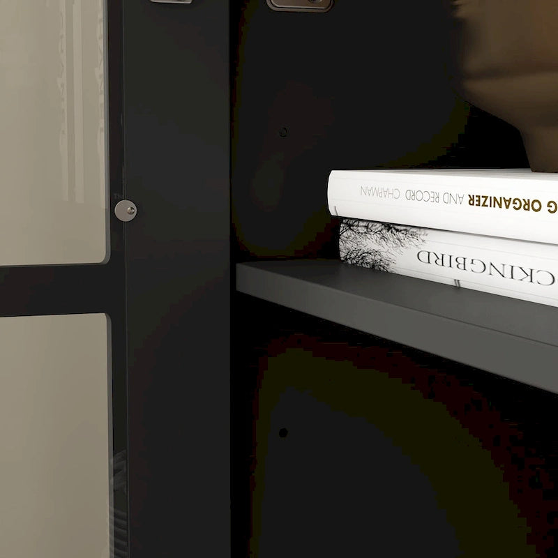 Vetrinetta Bianca con Ante in Vetro, Libreria a 2 Ante con Cassetto, 92 cm L x 180 cm H