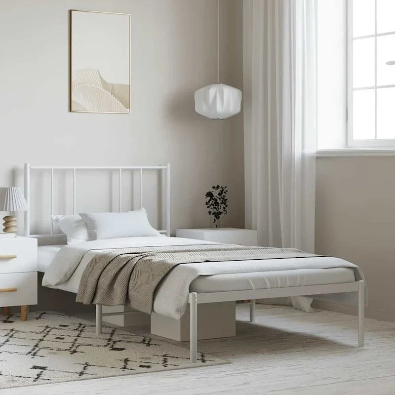 Telaio letto matrimoniale in acciaio bianco con testiera, 1 persona