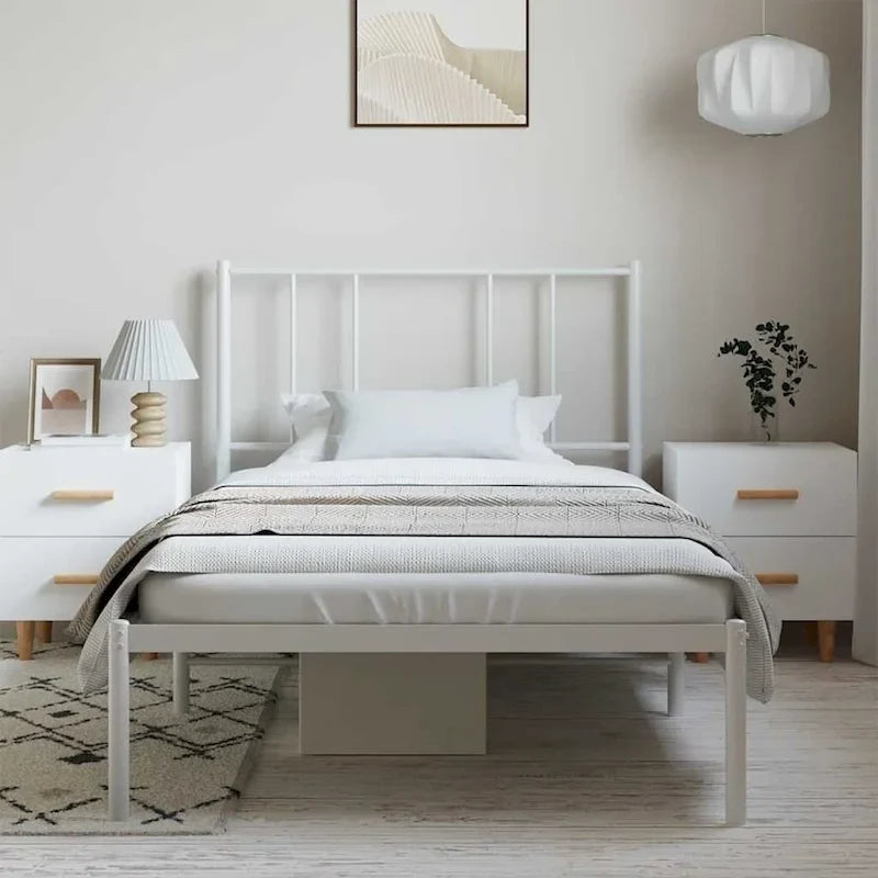 Telaio letto matrimoniale in acciaio bianco con testiera, 1 persona