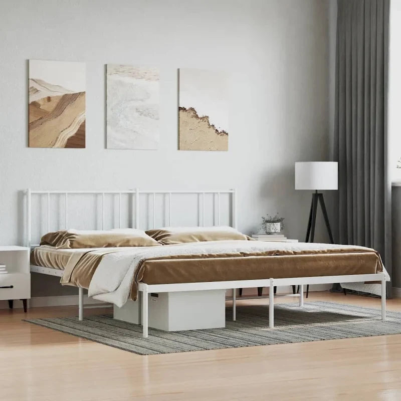 Telaio letto matrimoniale in acciaio bianco con testiera, 1 persona