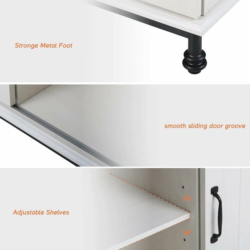 Mobile Contenitore Antico Bianco in Stile Fattoria con Anta Scorrevole, 1 Persona, 178 cm