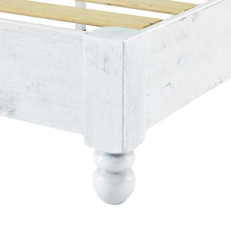 Letto matrimoniale King Size in legno massello di pino, sbiancato, per 2 persone