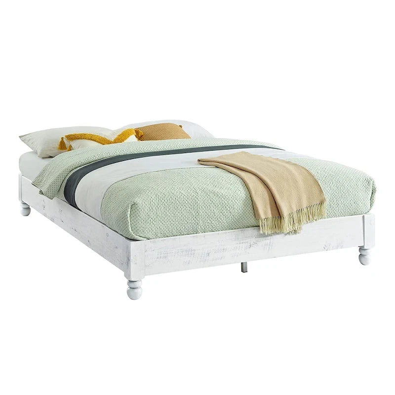 Letto matrimoniale King Size in legno massello di pino, sbiancato, per 2 persone