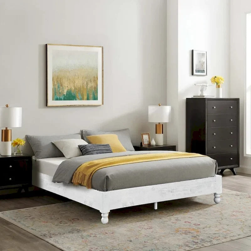 Letto matrimoniale King Size in legno massello di pino, sbiancato, per 2 persone