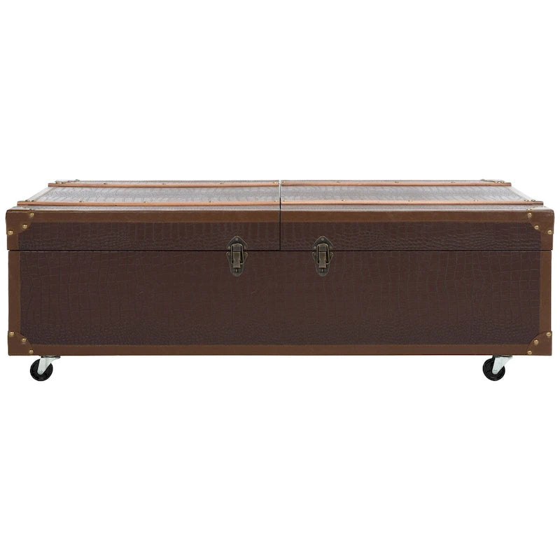 Tavolino da caffè a baule con contenitore e portabottiglie, una persona, cognac/marrone/nero/crema/beige