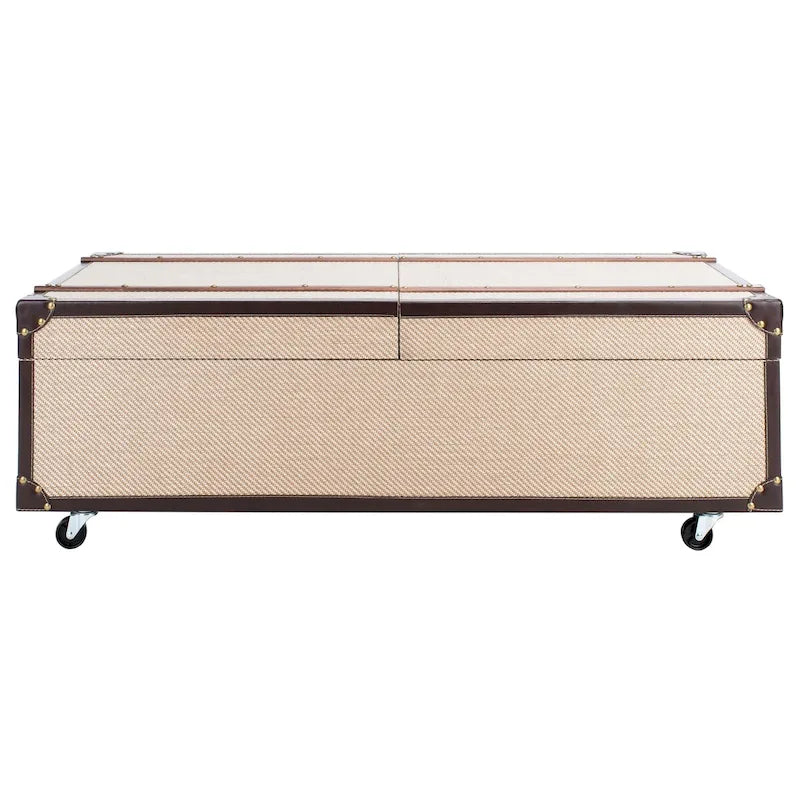 Tavolino da caffè a baule con contenitore e portabottiglie, una persona, cognac/marrone/nero/crema/beige