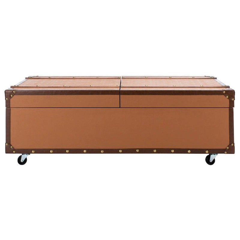 Tavolino da caffè a baule con contenitore e portabottiglie, una persona, cognac/marrone/nero/crema/beige