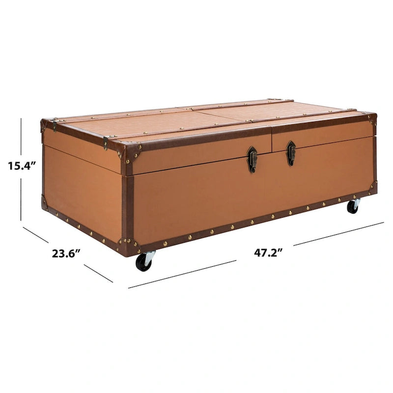 Tavolino da caffè a baule con contenitore e portabottiglie, una persona, cognac/marrone/nero/crema/beige