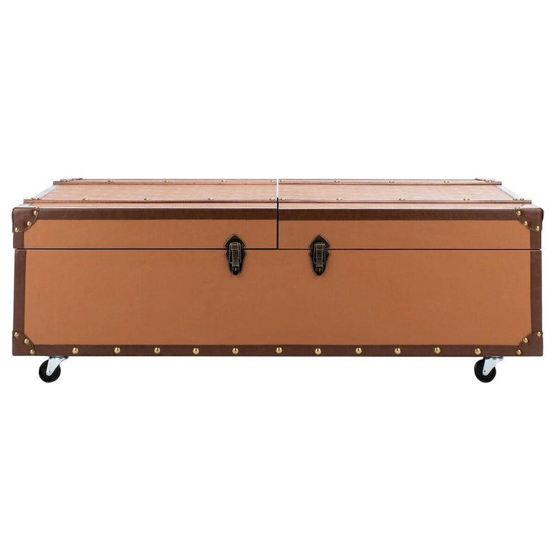 Tavolino da caffè a baule con contenitore e portabottiglie, una persona, cognac/marrone/nero/crema/beige