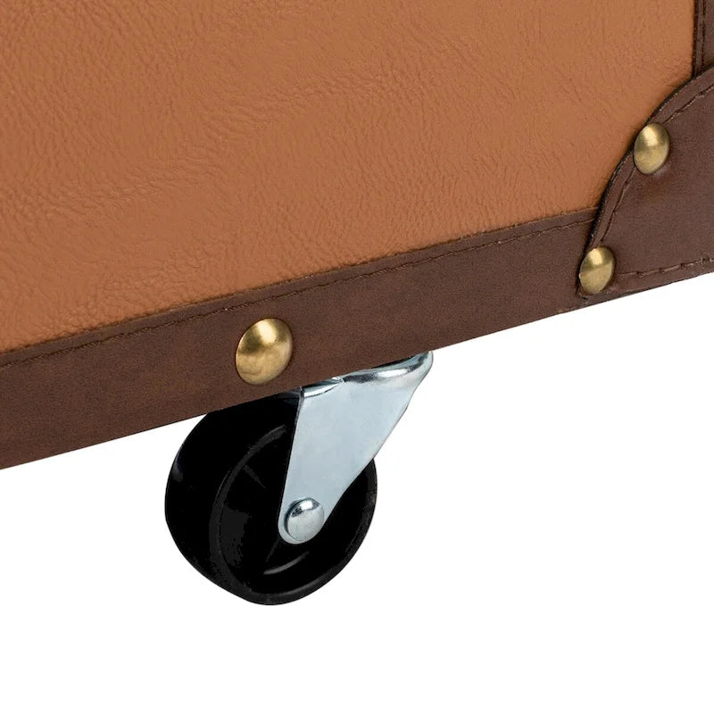 Tavolino da caffè a baule con contenitore e portabottiglie, una persona, cognac/marrone/nero/crema/beige