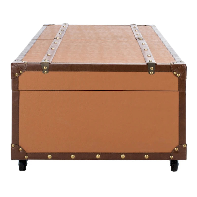 Tavolino da caffè a baule con contenitore e portabottiglie, una persona, cognac/marrone/nero/crema/beige