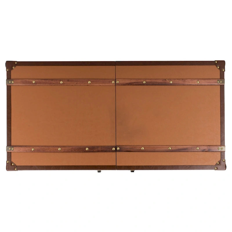 Tavolino da caffè a baule con contenitore e portabottiglie, una persona, cognac/marrone/nero/crema/beige