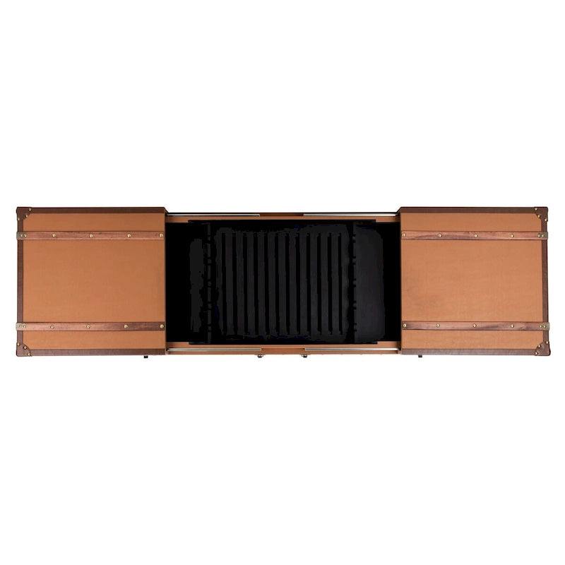 Tavolino da caffè a baule con contenitore e portabottiglie, una persona, cognac/marrone/nero/crema/beige