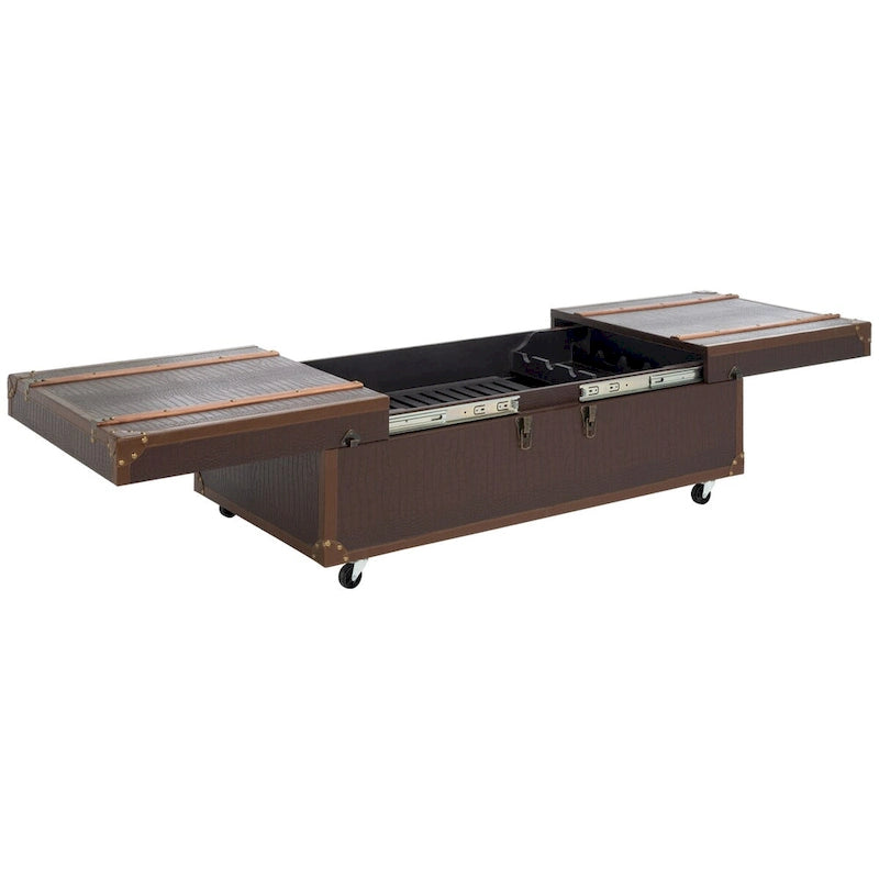 Tavolino da caffè a baule con contenitore e portabottiglie, una persona, cognac/marrone/nero/crema/beige