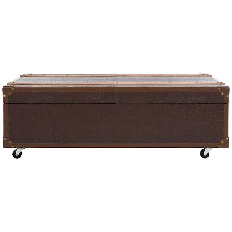 Tavolino da caffè a baule con contenitore e portabottiglie, una persona, cognac/marrone/nero/crema/beige