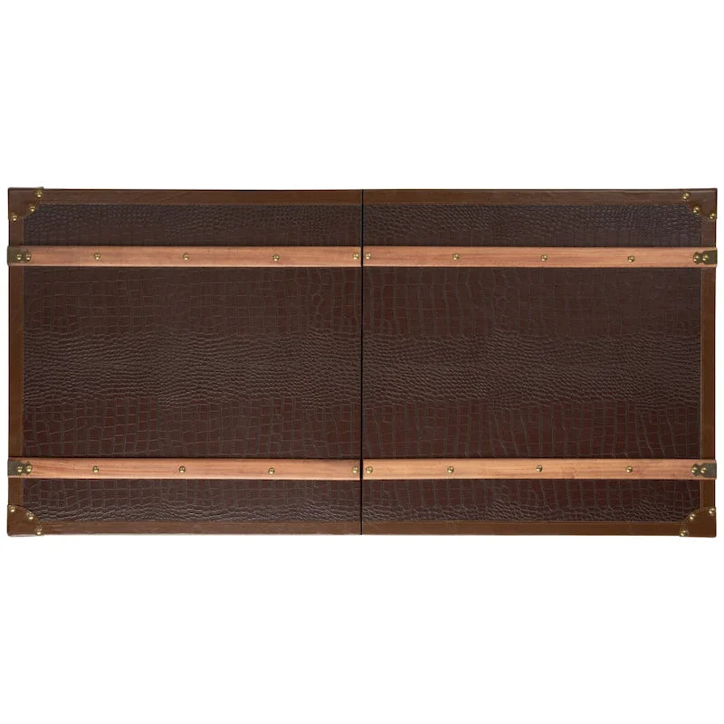 Tavolino da caffè a baule con contenitore e portabottiglie, una persona, cognac/marrone/nero/crema/beige