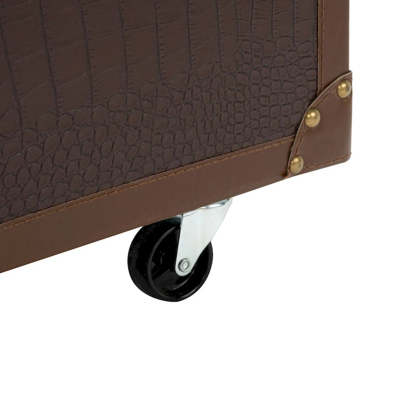 Tavolino da caffè a baule con contenitore e portabottiglie, una persona, cognac/marrone/nero/crema/beige