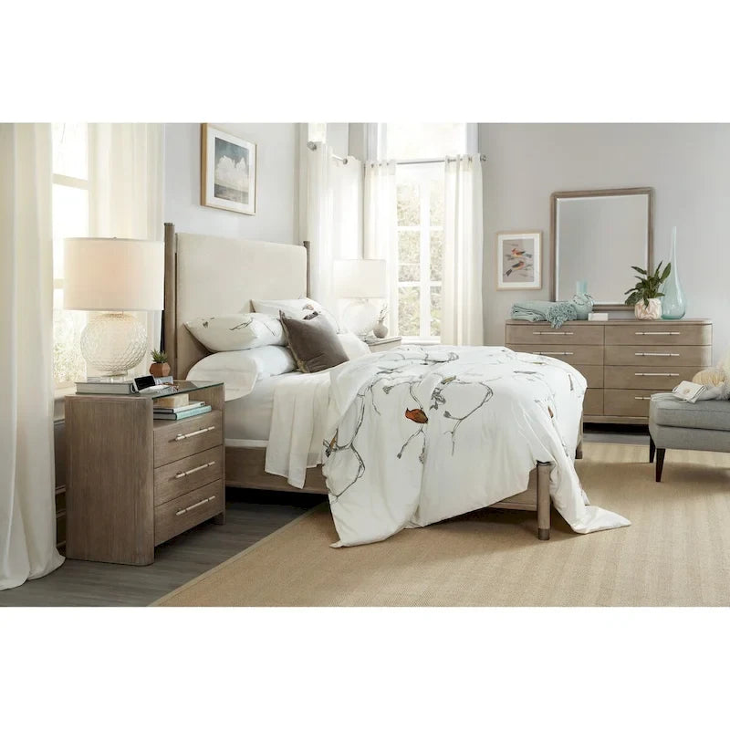Letto imbottito tradizionale Greige Oak, King, per 2 persone