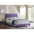 Letto a piattaforma in velluto viola, finiture con borchie, Queen, 1 persona