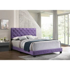 Letto a piattaforma in velluto viola, finiture con borchie, Queen, 1 persona