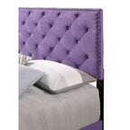 Letto a piattaforma in velluto viola, finiture con borchie, Queen, 1 persona