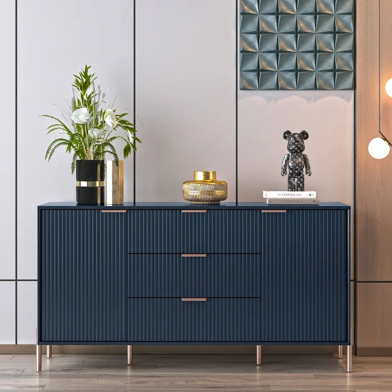 Credenza da 58" – Bianco Sporco / Nero / Blu Scuro, Pezzo Singolo
