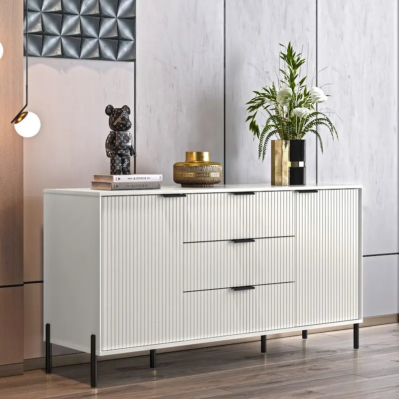 Credenza da 58" – Bianco Sporco / Nero / Blu Scuro, Pezzo Singolo