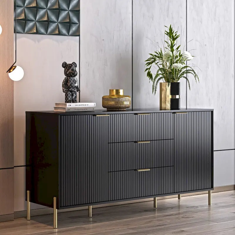 Credenza da 58" – Bianco Sporco / Nero / Blu Scuro, Pezzo Singolo