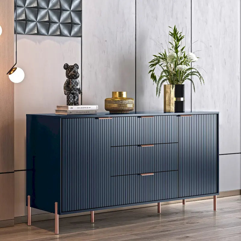 Credenza da 58" – Bianco Sporco / Nero / Blu Scuro, Pezzo Singolo