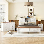 Set camera da letto 3 pezzi bianco/grigio – Letto a piattaforma, comodino e cassettiera (una piazza e mezza/matrimoniale, 1 persona)