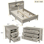 Set camera da letto 3 pezzi bianco/grigio – Letto a piattaforma, comodino e cassettiera (una piazza e mezza/matrimoniale, 1 persona)