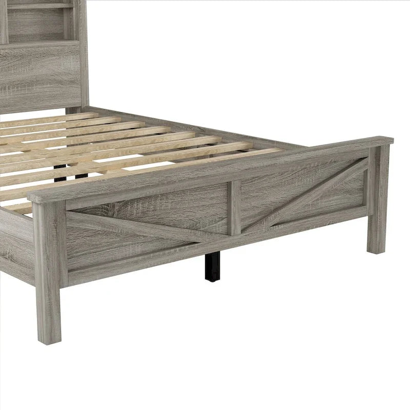 Set camera da letto 3 pezzi bianco/grigio – Letto a piattaforma, comodino e cassettiera (una piazza e mezza/matrimoniale, 1 persona)