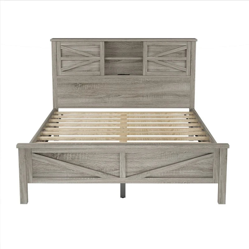 Set camera da letto 3 pezzi bianco/grigio – Letto a piattaforma, comodino e cassettiera (una piazza e mezza/matrimoniale, 1 persona)