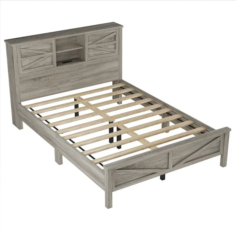 Set camera da letto 3 pezzi bianco/grigio – Letto a piattaforma, comodino e cassettiera (una piazza e mezza/matrimoniale, 1 persona)