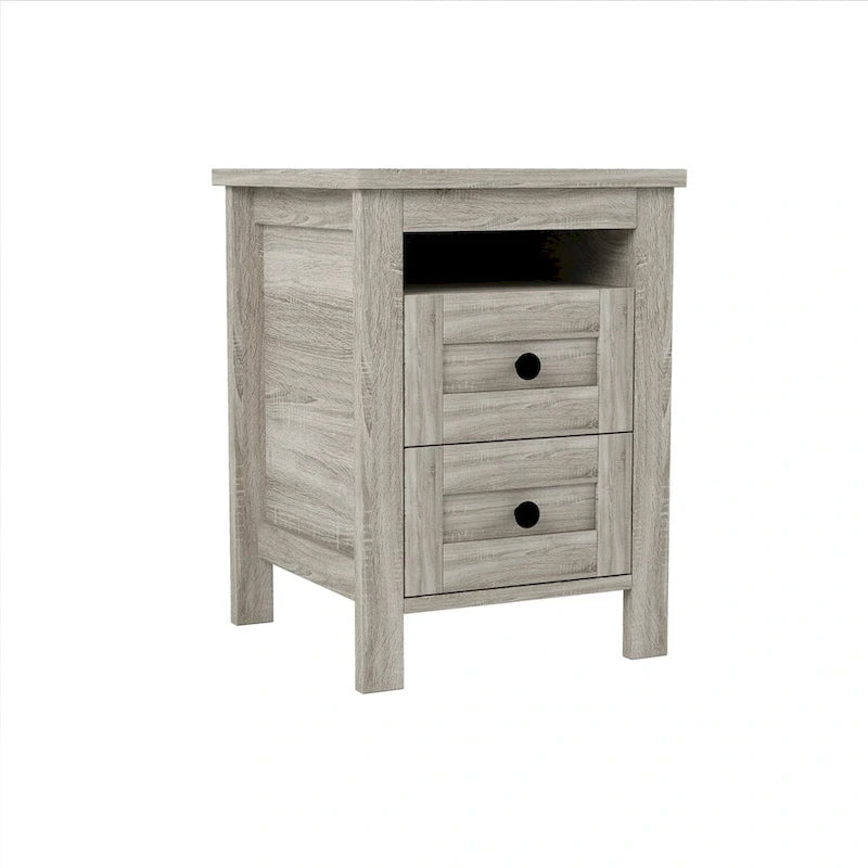 Set camera da letto 3 pezzi bianco/grigio – Letto a piattaforma, comodino e cassettiera (una piazza e mezza/matrimoniale, 1 persona)