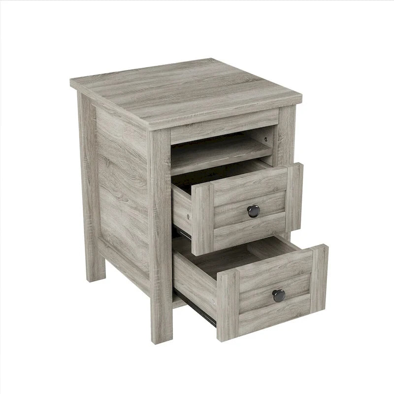 Set camera da letto 3 pezzi bianco/grigio – Letto a piattaforma, comodino e cassettiera (una piazza e mezza/matrimoniale, 1 persona)